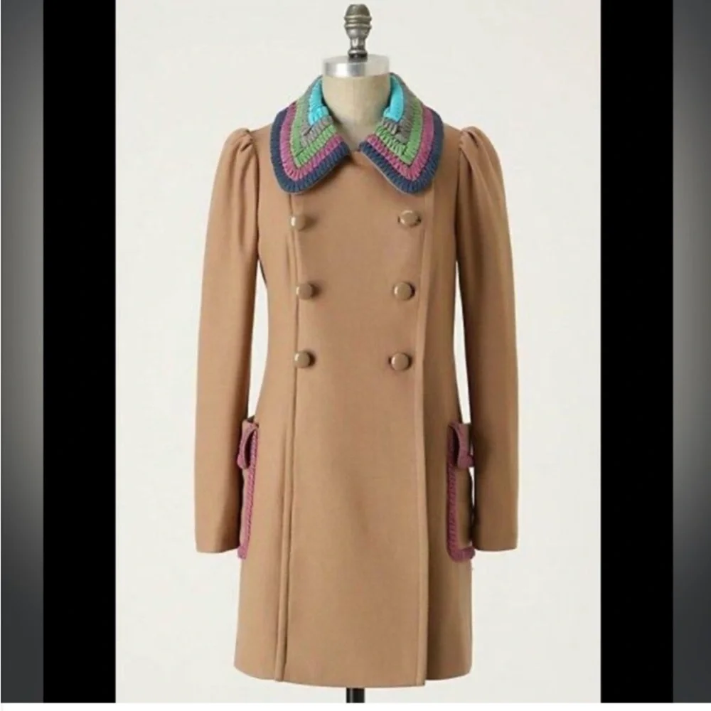 Plenty by Tracy Reese | Wool Blend Crochet Collar Coat, Camel, Size 0, GUC - Picture 9 of 16